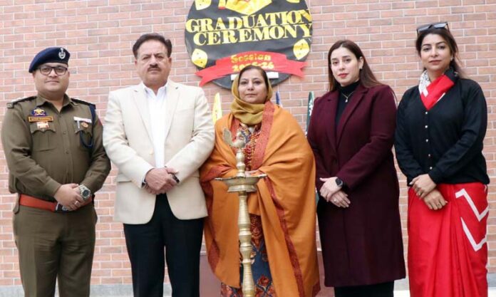 Dignitaries during a lamp lighting ceremony at a school in Jammu.