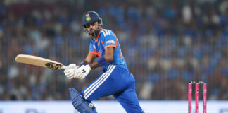 Hardik Pandya playing a shot during his unbeaten 50-run innings against Zimbabwe in Chennai on Thursday.