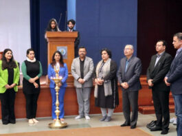 Prof R K Sharma, Vice-Chancellor, JUIT posing along with others during a function on Monday.