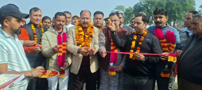 MLA Bishnah, Dr Rajiv Bhagat kick starting construction of Marhol to Powal Arnia link road in Bishnah constituency on Saturday.