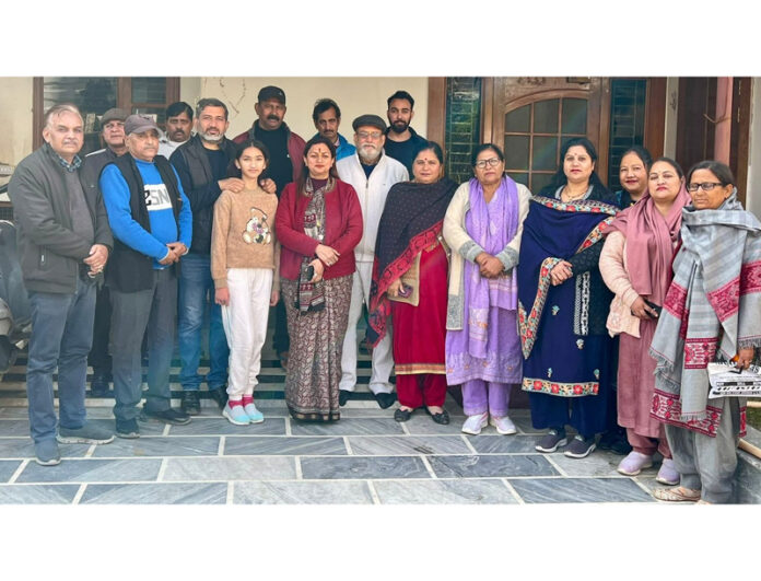 BJP vice president, Rekha Mahajan with party activists during a meeting at Vijaypur on Monday.