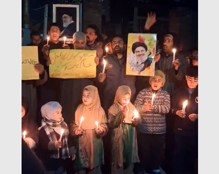 Shia community members protesting in Srinagar on Friday.