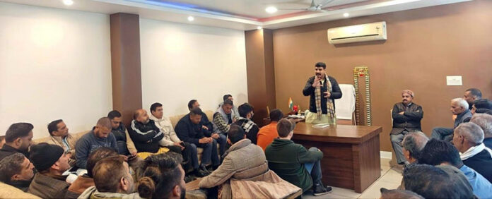 Senior Political leader addressing a meeting at Udhampur on Friday.