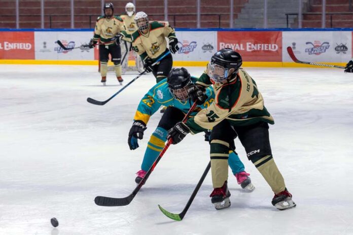 Ice Hockey players in action during match at Leh on Tuesday.