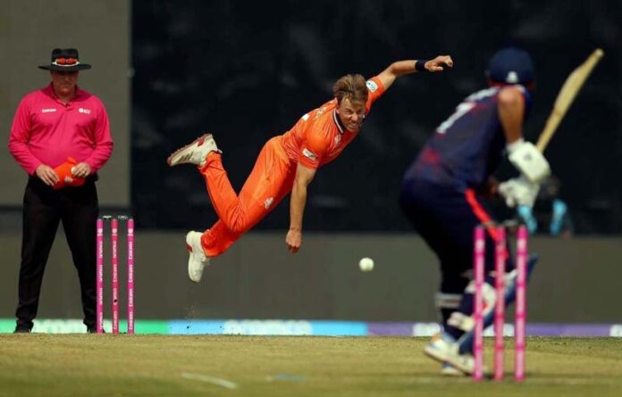 Players in action during a match between Netherlands and Namibia in Delhi on Tuesday.