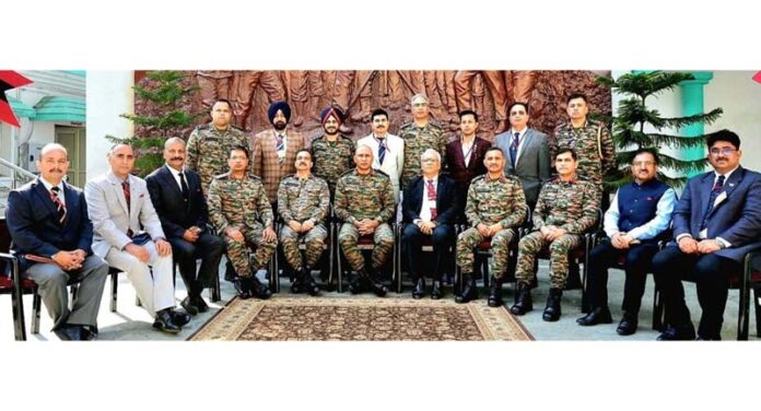 Lt Gen Pratik Sharma posing along with the Zila Sainik Board Officers in Udhampur.