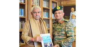 Lieutenant General Prashant Srivastava, GOC 15 Corps during meeting with Lieutenant Governor on Thursday.