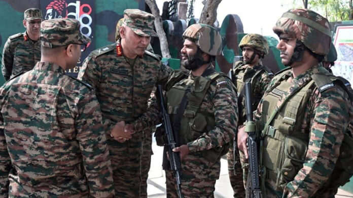 Army Commander, Northern Command, Lt Gen Pratik Sharma interacting with troops in Sunderbani sector of Rajouri on Saturday. Army Commander, Northern Command, Lt Gen Pratik Sharma interacting with troops in Sunderbani sector of Rajouri on Saturday.