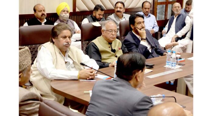 JKPCC President Tariq Hamid Karra chairing a meeting with party senior leaders in Jammu on Thursday.