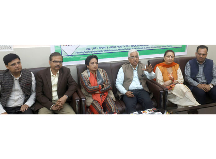 Prof Umesh Rai, Vice Chancellor JU along with others addressing a press conference in Jammu. -Excelsior/Rakesh