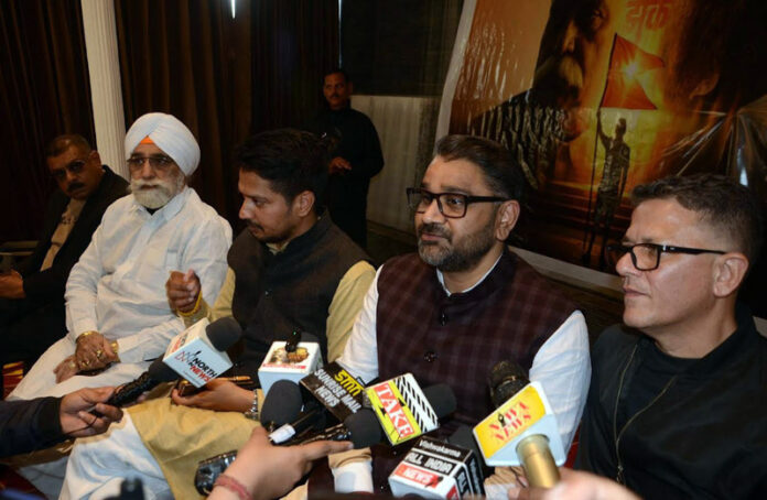 RSS members during press conference at Srinagar. RSS members during press conference at Srinagar.