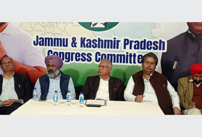 JKPCC chief TH Karra chairing a meeting on Friday.