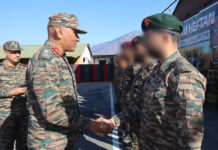 Lieutenant General Pratik Sharma meets army personnel during his visit to Kishtwar.