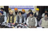 Sikh leaders addressing a joint press conference at Jammu on Tuesday. — Excelsior/Rakesh