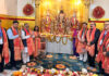 Members of parliamentary delegation during visit to Shri Raghunath Ji Temple in Jammu.