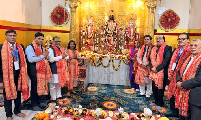 Members of parliamentary delegation during visit to Shri Raghunath Ji Temple in Jammu.