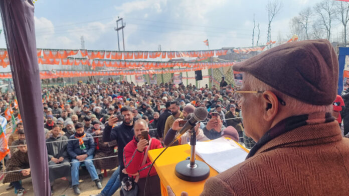 BJP leader Ashok Koul addressing party conventions in Anantnag.