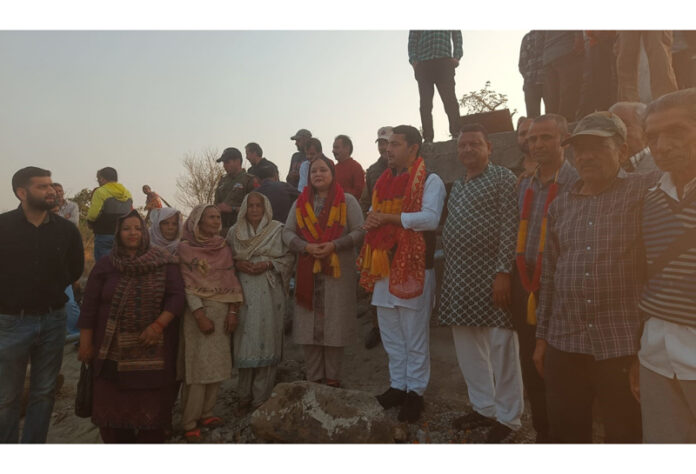 MLA R S Pathania inaugurating public utilities in the Tikri-Mand area of Udhampur.