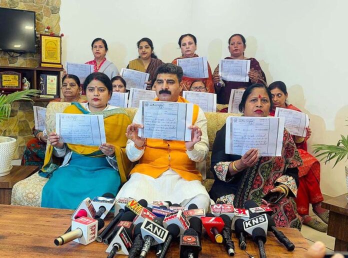 Senior leader, Pawan Khajuria addressing a press conference at Udhampur on Friday.