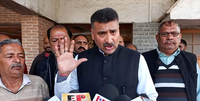 AJKPC president Anil Sharma addressing press conference in Jammu. -Excelsior/Rakesh