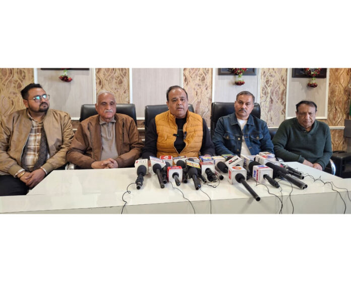 Members of Traders Federation Ware House-Nehru Market during a press conference at Jammu. Members of Traders Federation Ware House-Nehru Market during a press conference at Jammu.