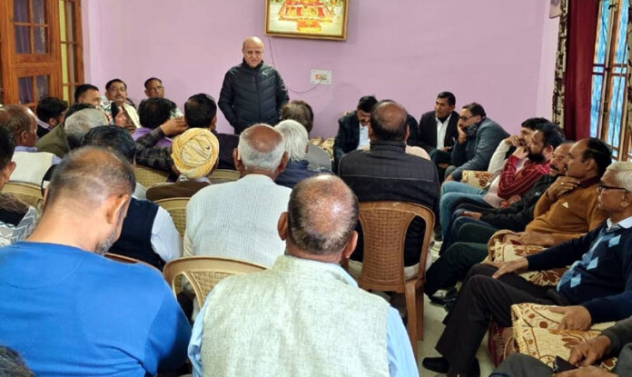 Former DyCM Tara Chand addressing meeting of party workers in Khour.