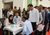 Doctors attending to Crime Branch officials during a multispecialty medical camp at Jammu.
