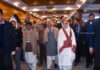 Chairperson of J&K Waqf Board, Dr Syed Darakhshan Andrabi with others at Hazrat Makhdoom Sahib (RA) Shrine in Srinagar.
