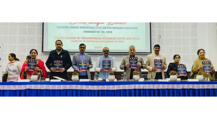 Dignitaries launching an Abstract Book comprising selected scholarly contributions in Jammu.