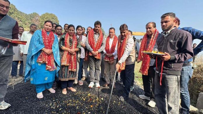 MLA Mata Vaishno Devi Constituency, Katra, Baldev Raj Sharma kick starting black topping of road in his constituency on Thursday. MLA Mata Vaishno Devi Constituency, Katra, Baldev Raj Sharma kick starting black topping of road in his constituency on Thursday.