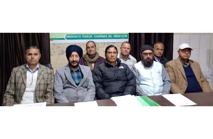 Representatives of Public Welfare Forum at a press conference at Jammu on Wednesday.