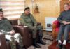 LG Ladakh during his meeting with Lt General Pratik Sharma, General Officer Commanding-in-Chief in Leh.