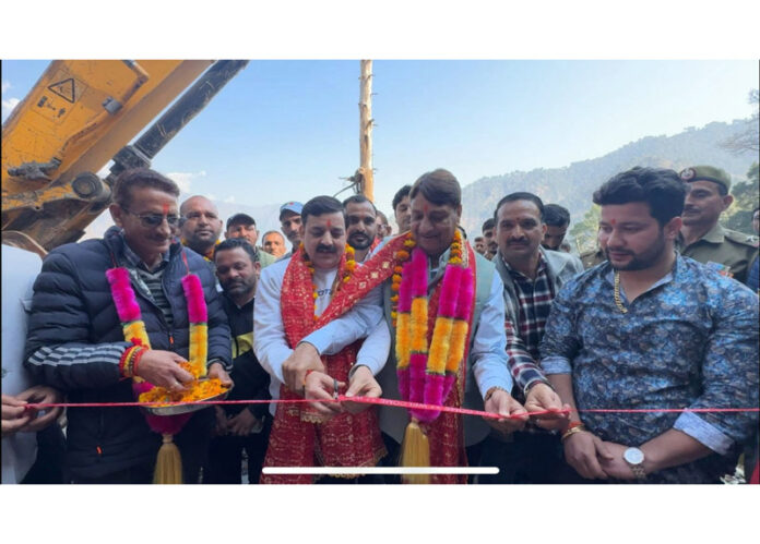 MLA Baldev Raj Sharma and DDC Chairman, Saraf Singh Nag inaugurating road projects in Reasi.