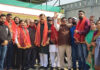 MLA Jammu West, Arvind Gupta with members of Shri Guru Ravi Dass Sabha during inauguration of Community Hall on Monday.