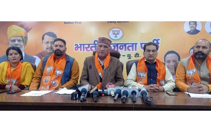 BJP SC Morcha leaders at a press conference at Jammu on Wednesday.