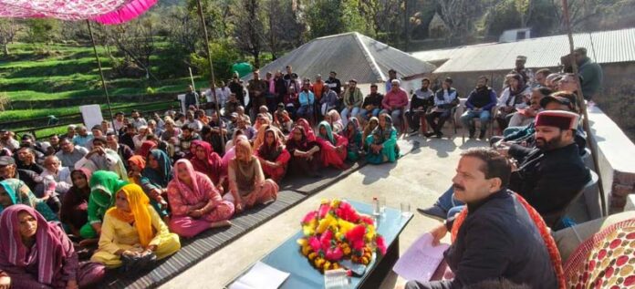 MLA Balwant Singh Mankotia at a grievance redressal camp in Chenani on Saturday.