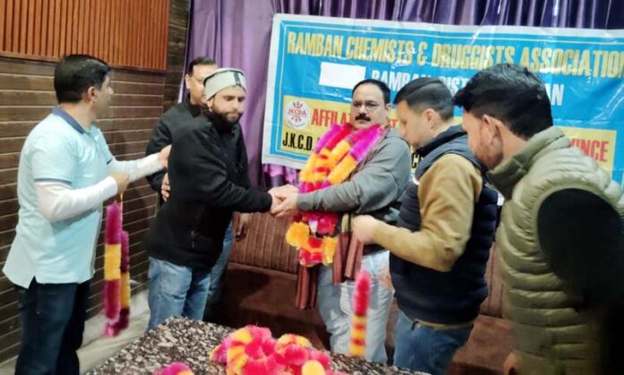 Newly elected office bearers of Chemist and Druggist Association Ramban greeting each other.