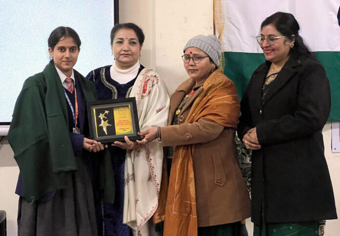 Officials of SCERT felicitating Chahat during a function in Jammu. Officials of SCERT felicitating Chahat during a function in Jammu.