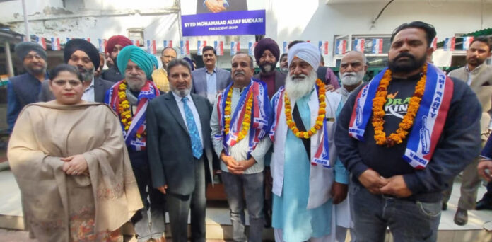 Apni Party president Altaf Bukhari welcoming new entrants into party fold in Jammu on Tuesday. Apni Party president Altaf Bukhari welcoming new entrants into party fold in Jammu on Tuesday.