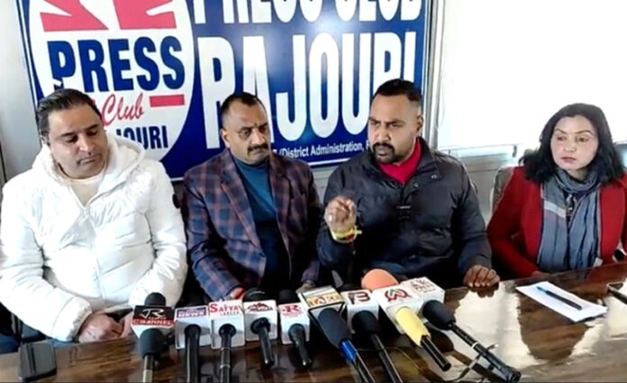 BJYM leaders at a press conference at Rajouri. BJYM leaders at a press conference at Rajouri.