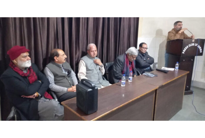 Prominent KP leaders during a meeting at Jammu on Monday.