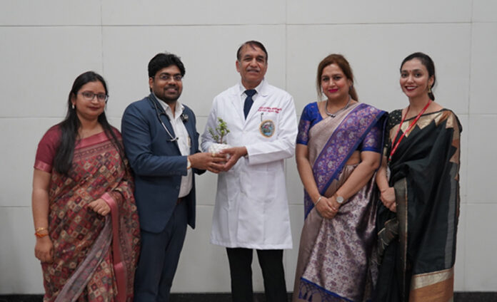 Dignitaries pose for a photograph during a CME to raise awareness about obesity at AIIMS Jammu.