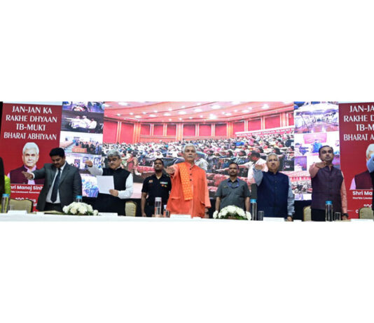 Lieutenant Governor Manoj Sinha attending the launch of TB Mukt Bharat Abhiyan campaign at Jammu on Tuesday.