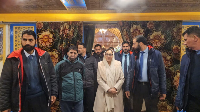 Syed Darakhshan Andrabi reviewing Eid arrangements at Hazratbal Dargah in Srinagar.