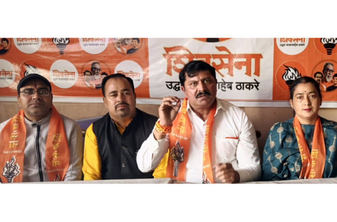 Shiv Sena J&K president, Manish Sahni addressing a press conference in Jammu on Sunday.