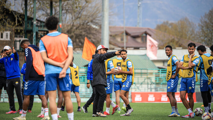 Players in action during practice session in Srinagar.