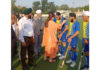 Secretary J&K Sports Council, Nuhzat Gul interacting with hockey players at KK Hakku Hockey Stadium, Jammu.