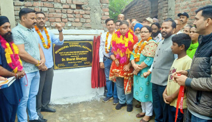 MLA Dr Bharat Bhushan inaugurating development works in Kathua.