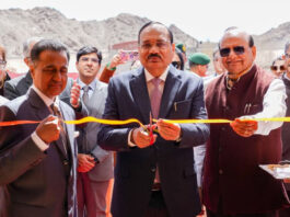 Chief Justice of India, Justice Surya Kant, cutting the traditional ribbon to inaugurate the new District Court Complex in Leh on Saturday.