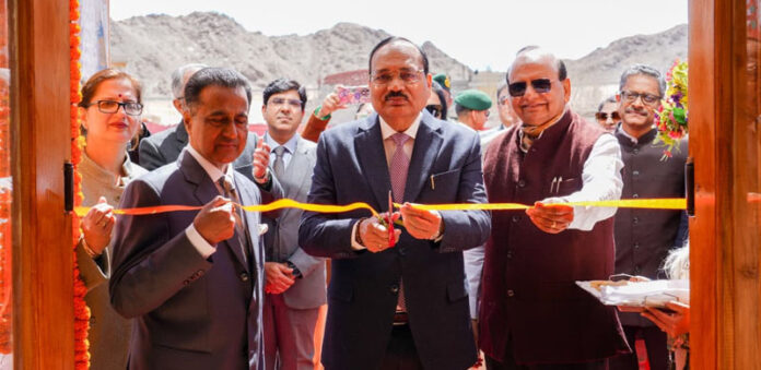 Chief Justice of India, Justice Surya Kant, cutting the traditional ribbon to inaugurate the new District Court Complex in Leh on Saturday.